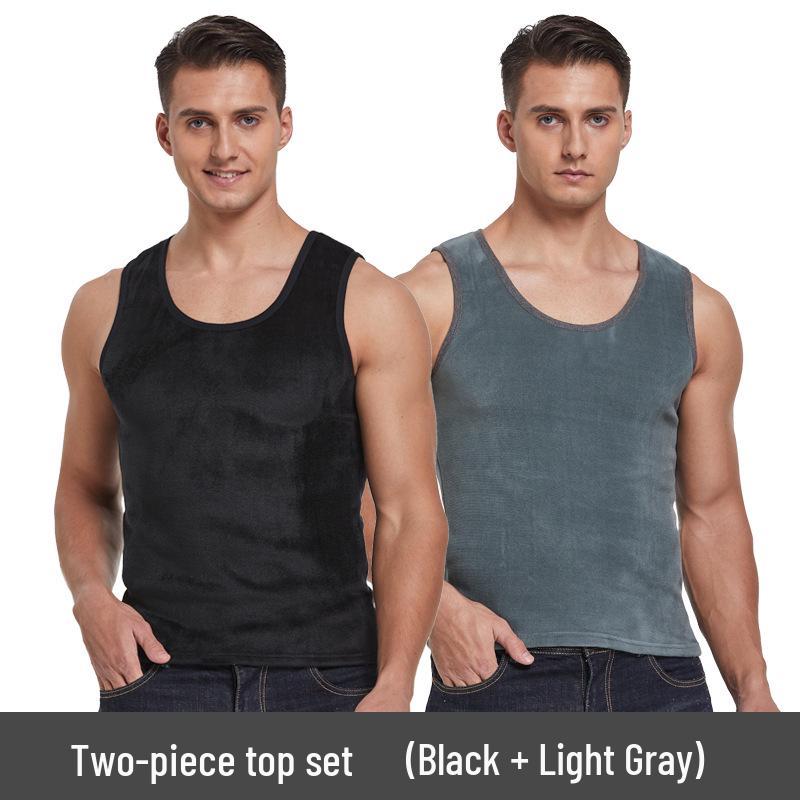 Men's Winter Double-Sided Golden Velvet Vest with Fleece, Thickened for Warmth; Round Neck Waistcoat & Base Layer for Cold Protection
