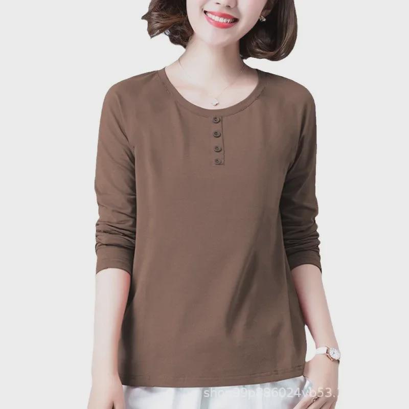 Dámský 2024 jarní/podzimní top s dlouhým rukávem, jednobarevný, slim-fit, na knoflíky