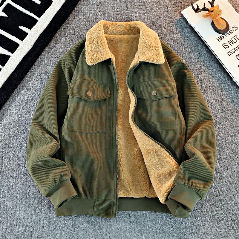 Men s Thick Corduroy Jacket with Fleece Lining - Long Sleeve Warm Cotton Outerwear L