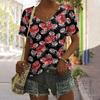Summer Flower Rose 3D Print T-shirt Women Streetwear Casual T Shirts Y2k Tops Woman Harajuku V-Neck Tees Oversized Clothing