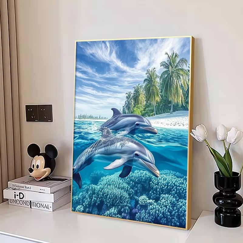 New Arrival 5D DIY Full Circle Diamond Painting "Dolphin" Embroidery Cross Stitch Home Decor Gift