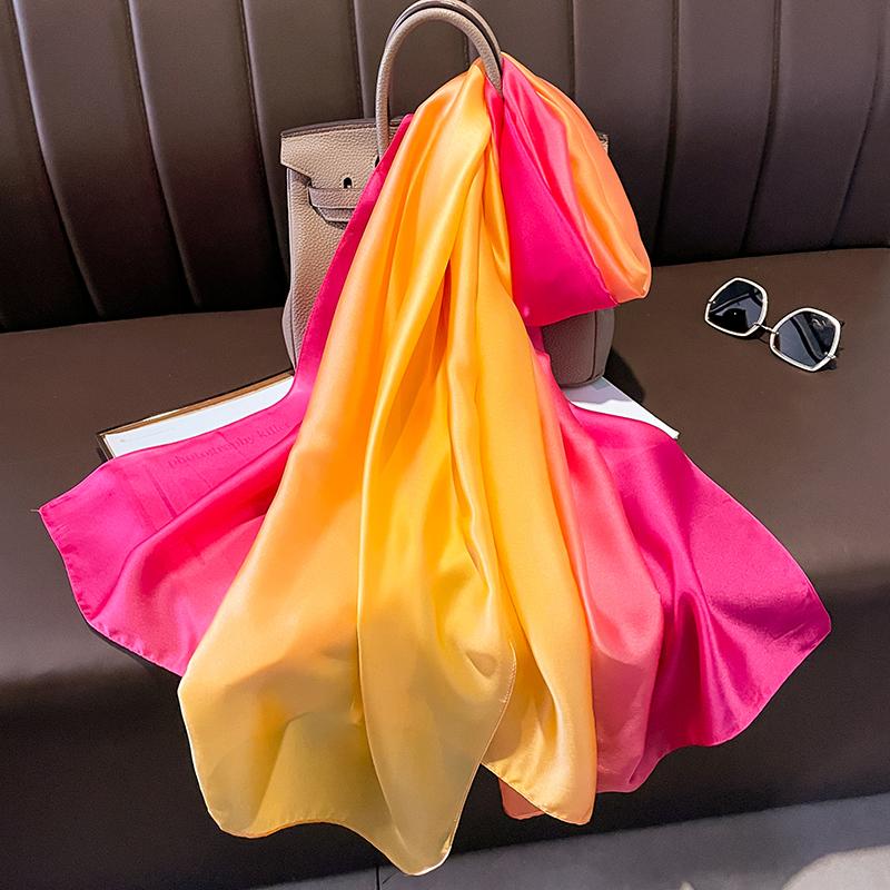Gradient Silk Scarves Women Luxury Brand Hijab Scarf Foulard Femme Shawls Wraps Silk Bandana Head Scarf Hijab Beach Poncho