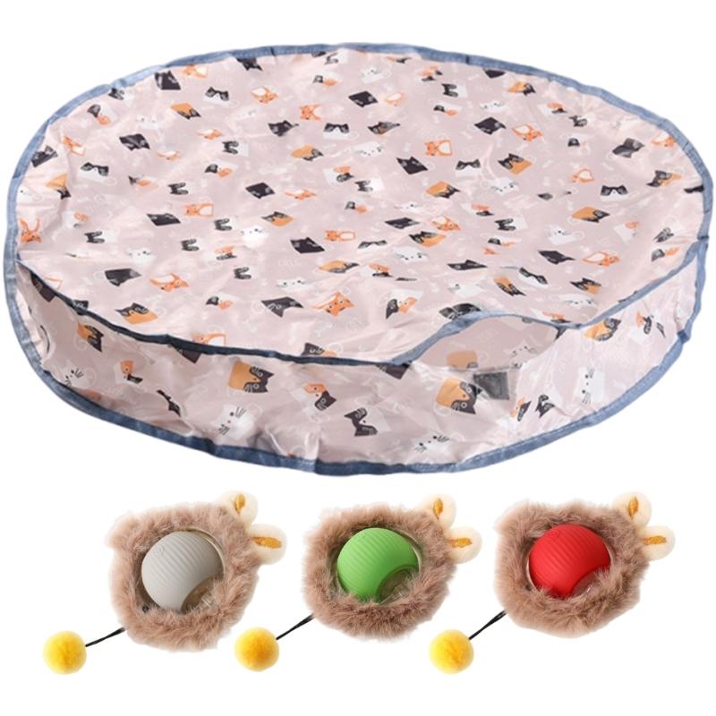 MXLA Automatic Moving Ball Cats Toy Set with Double Layer Cover Washable Mats