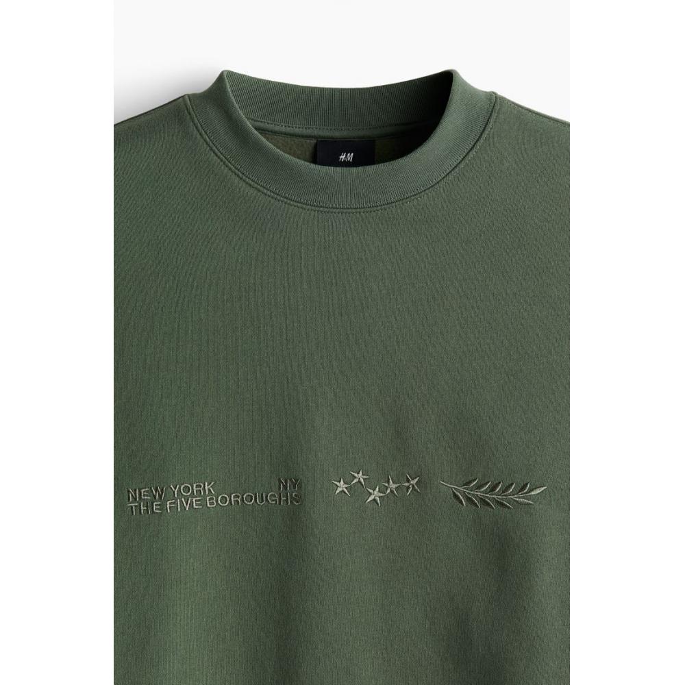 H M Loose Fit Print sweatsHirt Dark Green New York