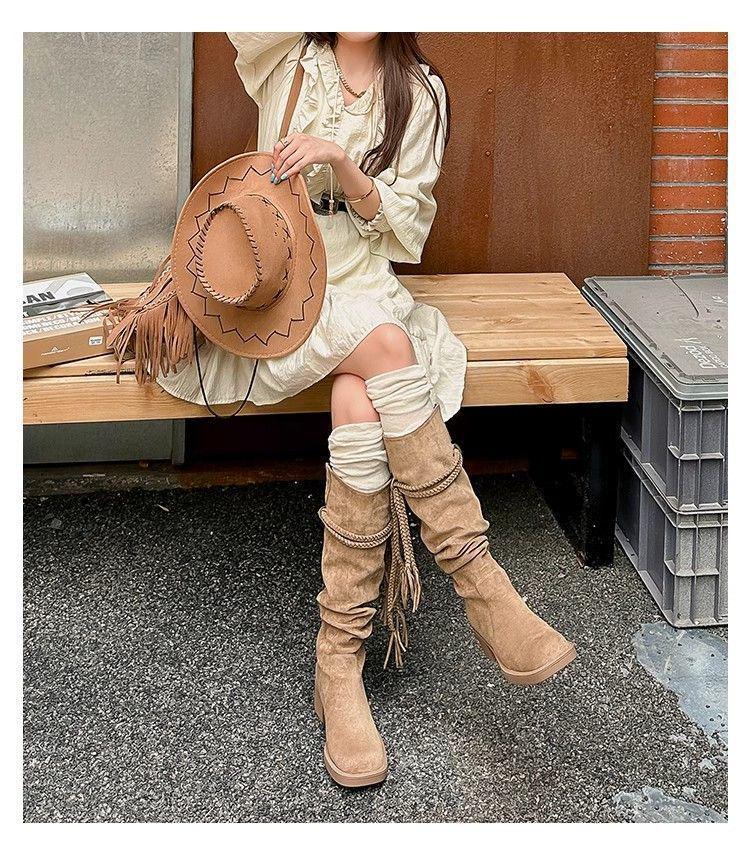 Manzi 2025 Retro Wasteland Su Kozačky nad koleno na robustním podpatku pro dospělé