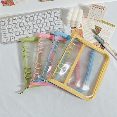A6 Loose-Leaf Notebook Cover with 6-Hole PVC Transparent Zipper, Detachable