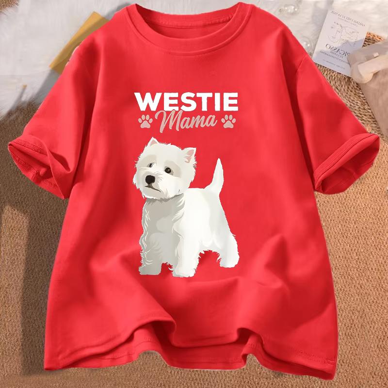 West Highland White Tshirt Terrier Mama Dog Westie Mom Women and Girls Casual Street Wear Breathable Shirts Dog Mom Clothing