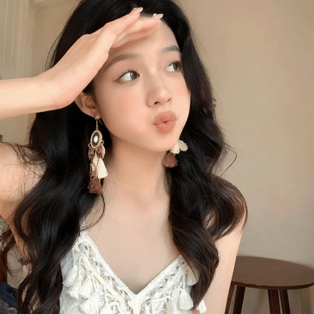 Zinc Zinc Alloy Tassel Earrings Beads Ethnic Earrings Women Jewelry Vintage Earrings Summer