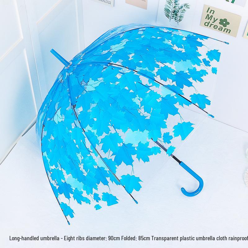 Japanese Forest Style Transparent Cherry Blossom Umbrella with Arched Long Handle for Students