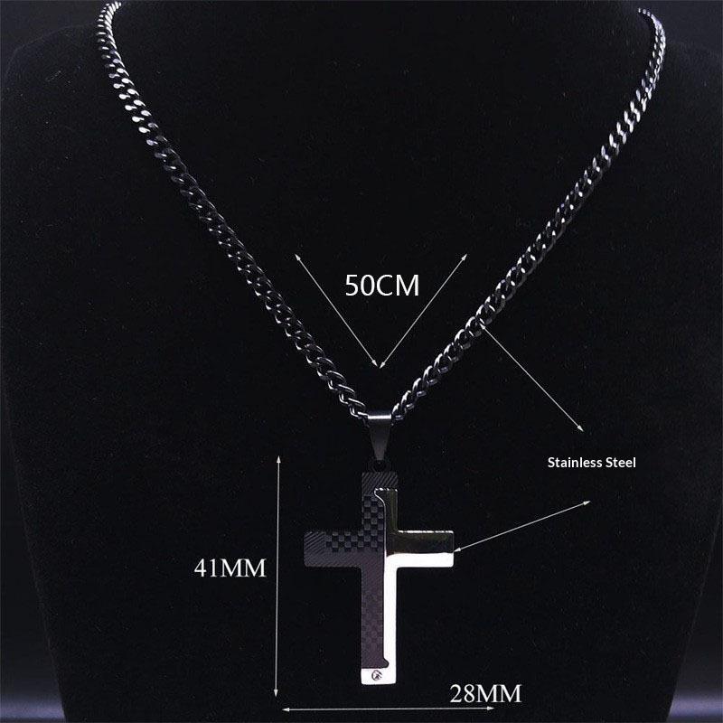 1Pcs Gothic Style Titanium Steel Cross Pendant Necklace, Motorcycle Punk Black Silver Crystal Jewelry For Men N6337