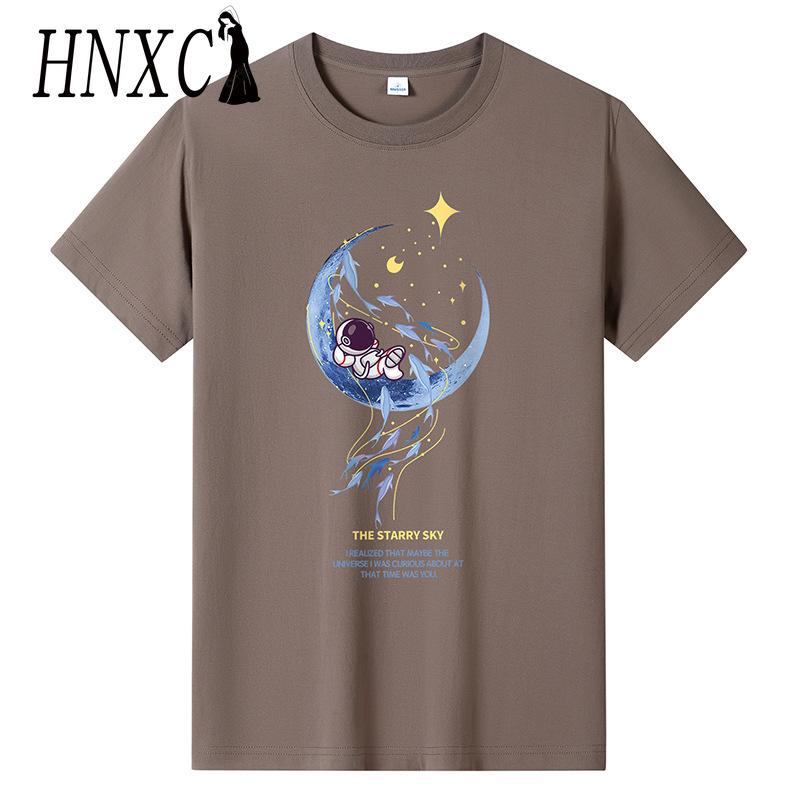 HNXC Bavlněné tričko s krátkým rukávem Pánská móda Košile s volným polovičním rukávem Košile s potiskem