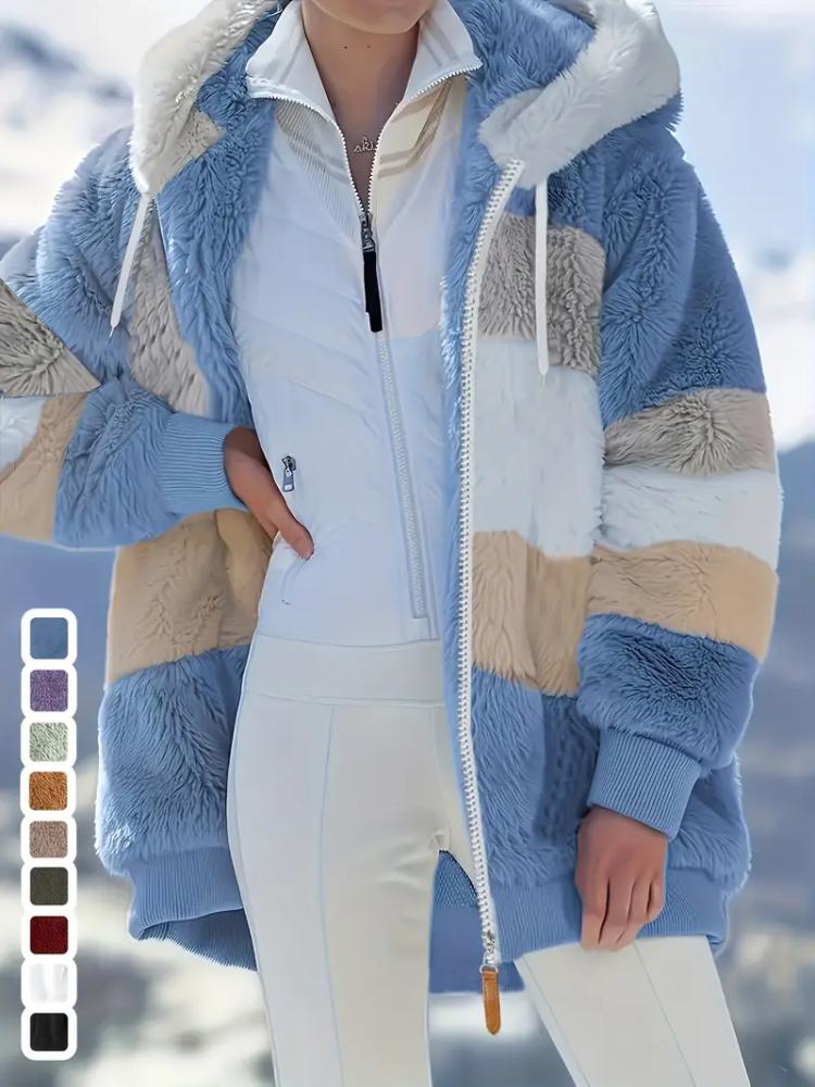 

Элегантная женская флисовая куртка с капюшоном и карманами на молнии - Уютная и теплая для осени/зимы, машинная стирка 2XL синий