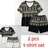 Summer Fashion Bohemian Style Geometry Pattern Printed V- Neck Short Sleeved T-Shirt And Shorts Set Women's and Men's T-shirt Shorts Set