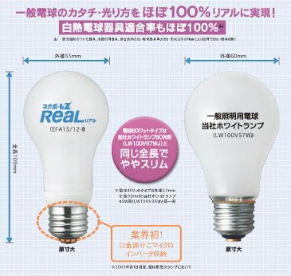 Toshiba Neo Ball Z Real Bulb-Shaped Fluorescent Lamp, 60-Watt Bulb, Warm White, EFA15EL12-R, 26mm Base Diameter
