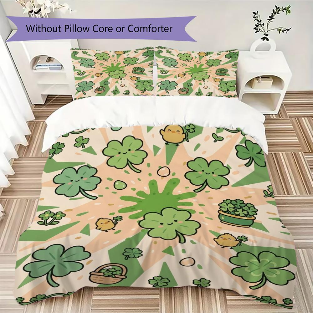 Leaf Clover Pattern Bedding uilt Set uilt Cover Pillowcase Home Decoration Birthday Gift (1 * duvet cover + 2 * pillowcase  without core)58