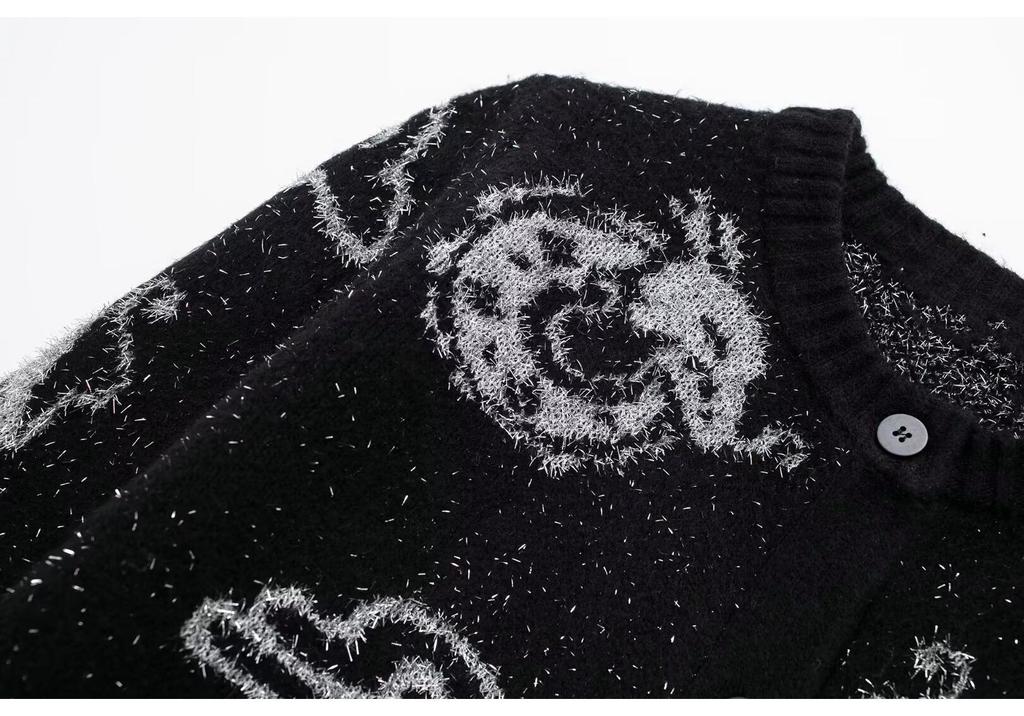 Autumn 2025 Women's Fashion Animal Jacquard Knit Cardigan, European & American Style.