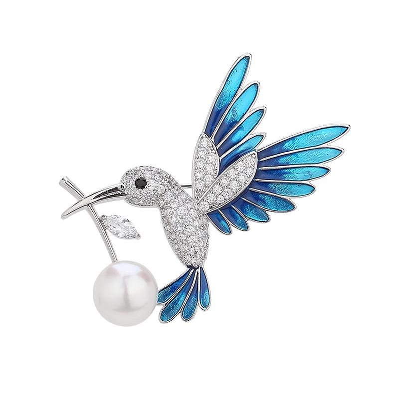 Blue Hummingbird High-end Women's Luxurious Temperament, Exquisite and High-end Sense Brooch