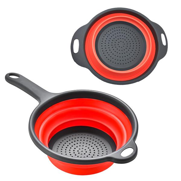 2 Pcs/Set Foldable Silicone Colander Fruit Vegetable Washing Basket Strainer With Handle Strainer Collapsible Drainer