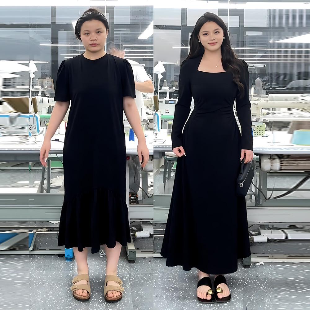 

Plus Size Hepburn Style Square Neck Black Dress for Pear Shaped Women - Elegant Autumn/Winter Fit M [100-110 lbs]