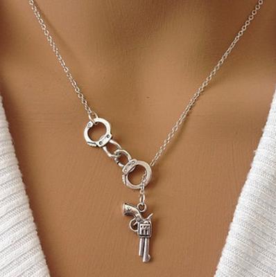 Handcuff & Gun Lariat Necklace Fifty Shades of Grey Pendant Necklace Women Fashion Sexy Jewelry