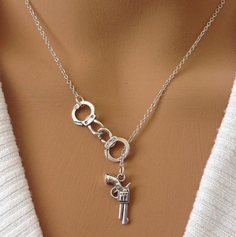 Handcuff & Gun Lariat Necklace Fifty Shades of Grey Pendant Necklace Women Fashion Sexy Jewelry
