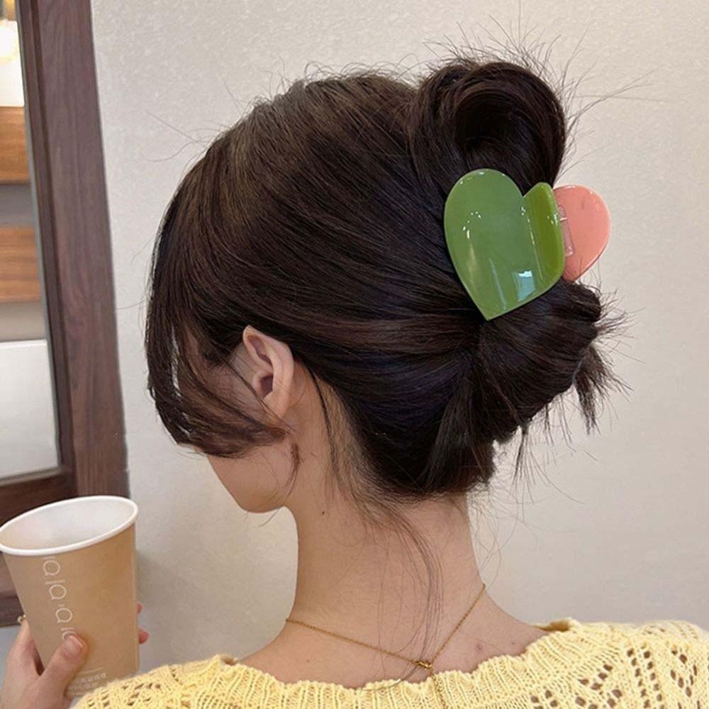 Acrylic Heart Shark Clip Korean Style Plaid Hair Claw Hair Accessories Acetic Acid Hair Claw Work