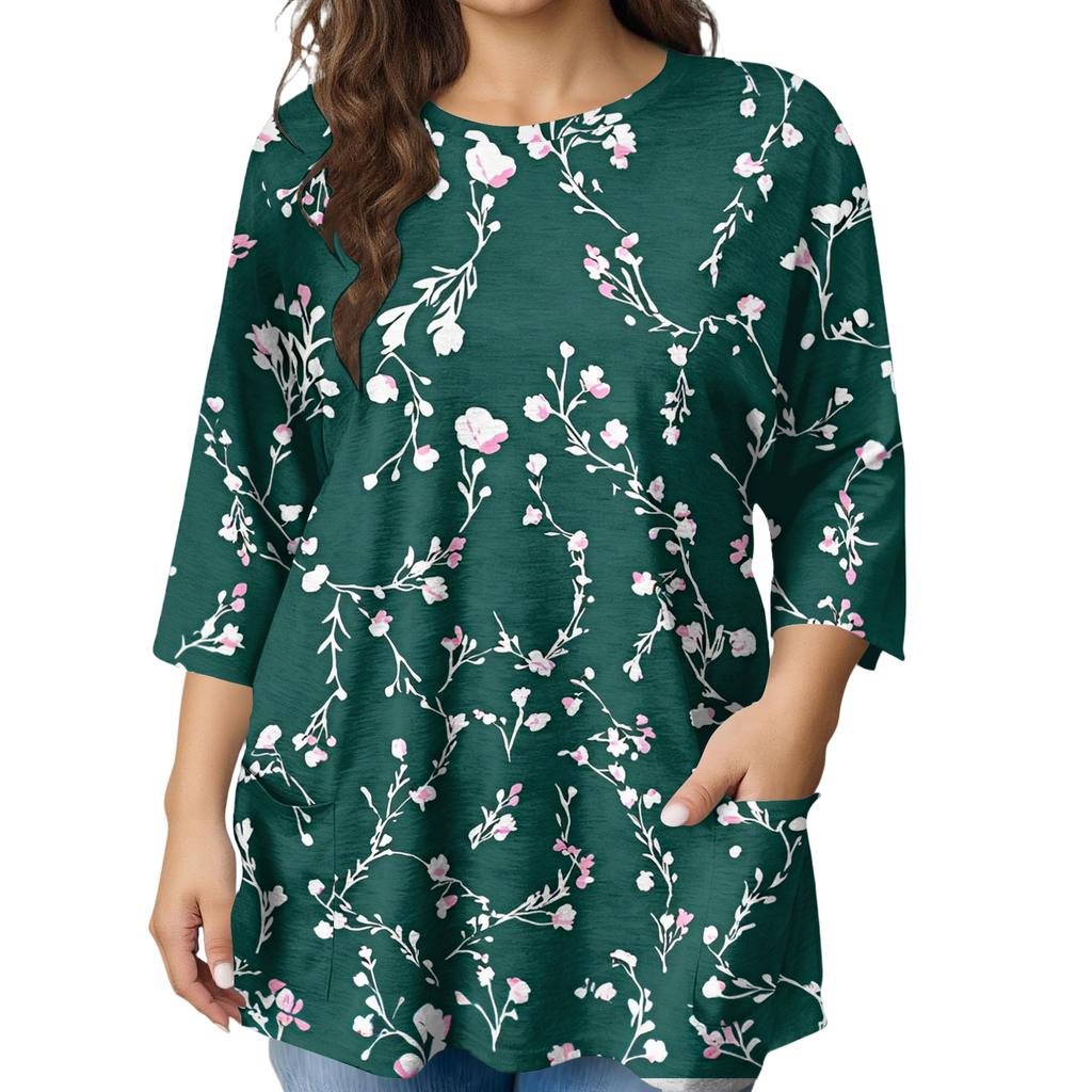 Blusa Estampada de Manga Corta de Moda para Mujer Tallas Grandes para un Look Elegante de Oficina y Casual