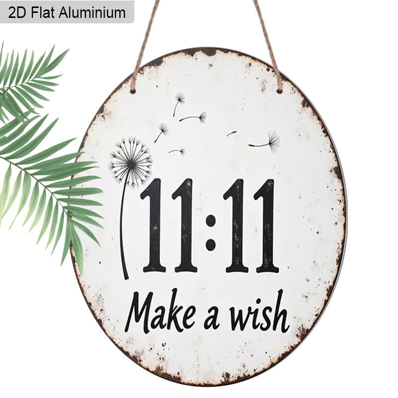 2D Flat Aluminum Rustic Farmhouse 11:11 Angel Number Sign Round Metal Sign, Inspirational Spiritual Art for Manifestation, Pre-Drilled Holes for Easy