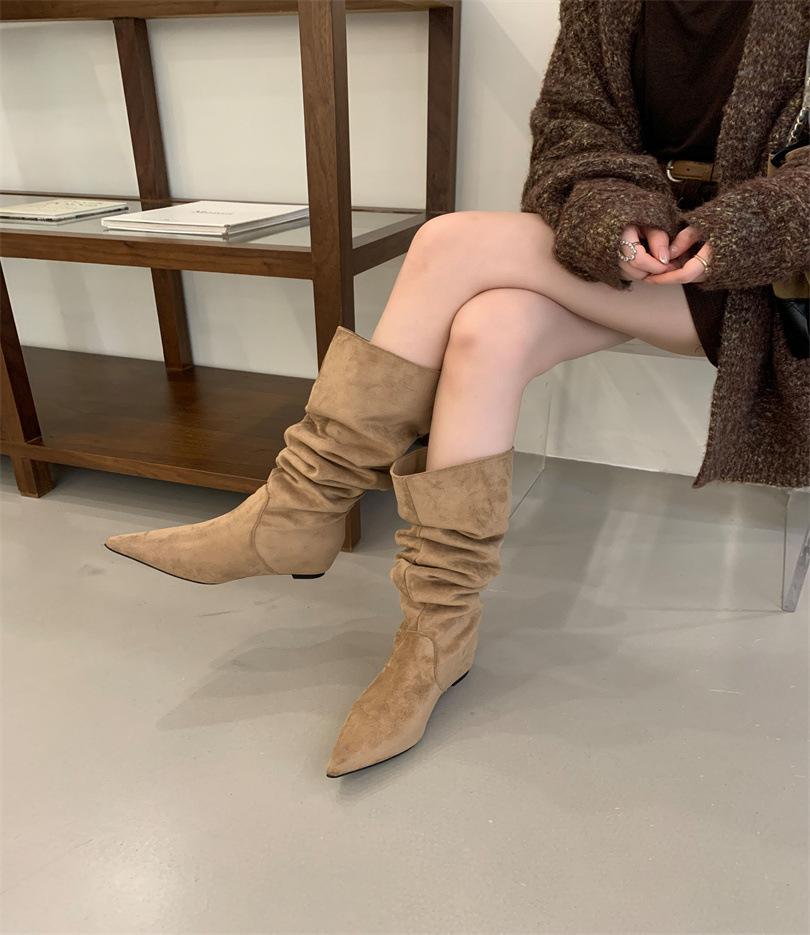

Осень-зима 2025 новая модная универсальная женская обувь, тонкие остроносые сапоги на наборном каблуке, длинные сапоги, тонкий каблук и высокие сапоги 39 хаки