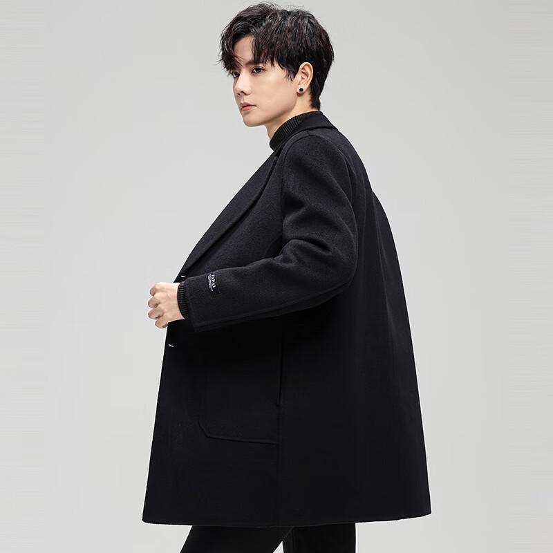 FAPAI Men's Double-faced Wool Blend Mid-length Overcoat