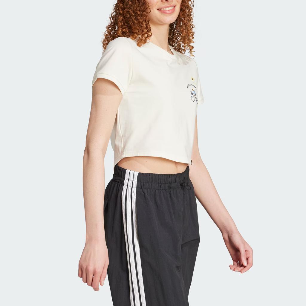 Adidas Sportswear Codes Doodle Graphic Crop Pullover Simple Casual Short Sleeve T-Shirt Women T-Shirt Han-Jade-White JX5327