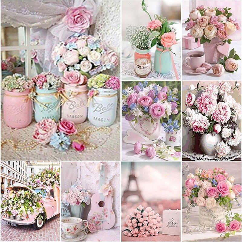 Buy 5D DIY Diamond Painting Full Square Round Drill Pink Rose Flower ...