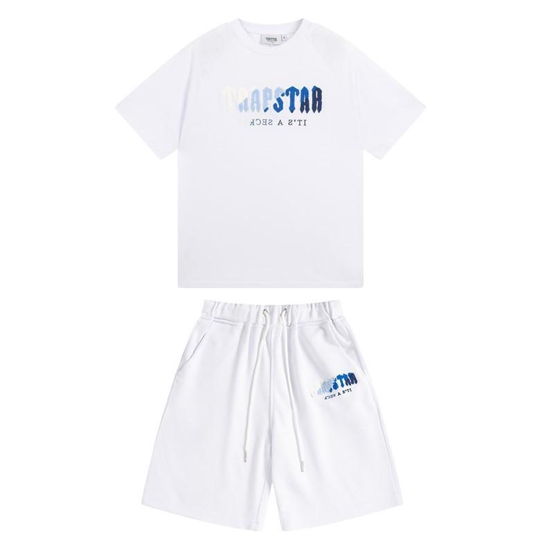 Mens Gradient Letter Embroidered Cotton Tee Shorts Set Streetwear Casual Outfit