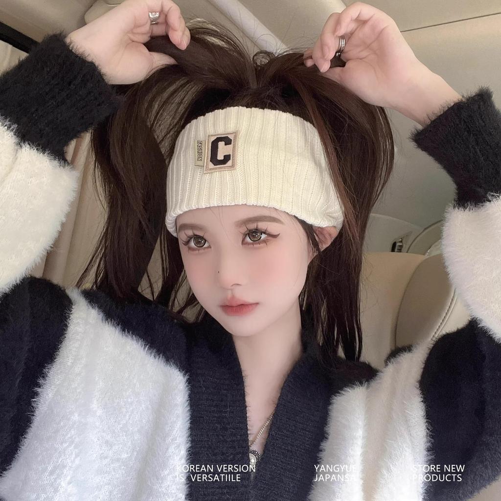 C-Shaped Wool Knit Headband: Women's Autumn Winter Windproof Forehead Protector and Hairband