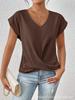 Elegant Solid Color V-neck Short-sleeve T-shirt for Women - Spring/Summer Collection