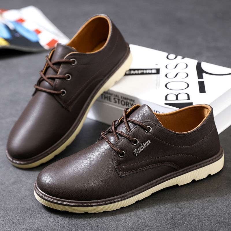 2025 summer men's leather shoes casual waterproof shoes low-top shoes Korean version trendy men's shoes wear-resistant and non-slip work men's shoes