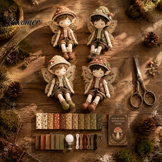 Handmade Fairy Boy Doll Set Boys Patchwork DIY Kit, Fabric Sewing Make 4 Family Weekend Activity Kits Boys, Craft Kit for Adults, Gift, Home Tabletop