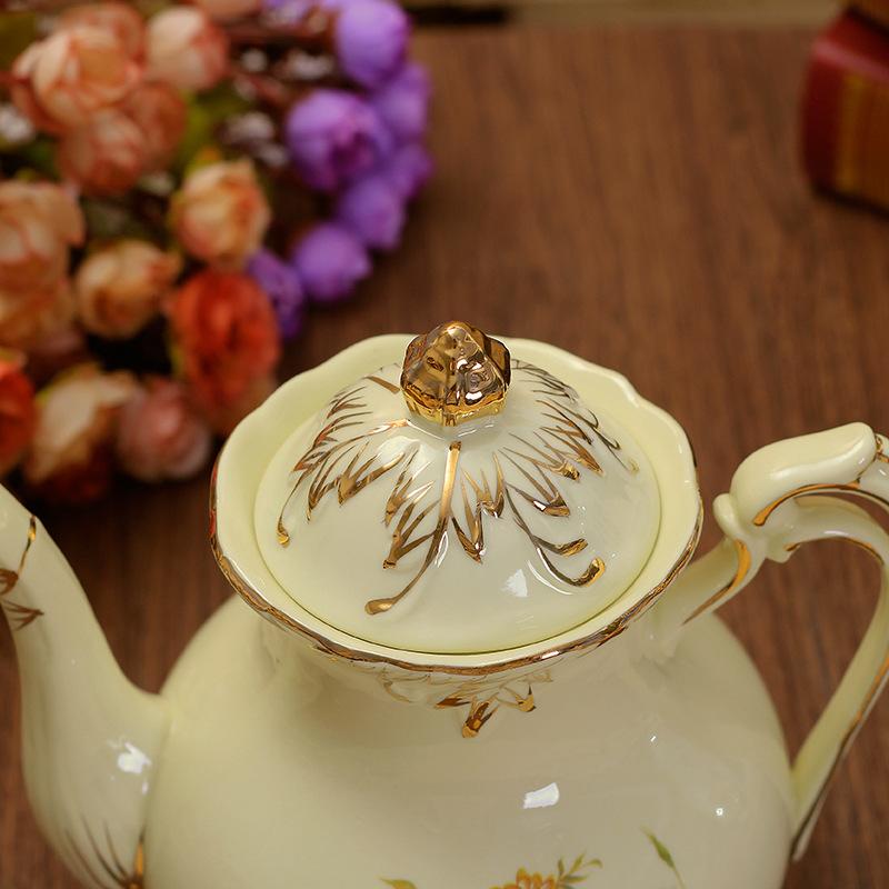 New Lvory Porcelain Coffee Pot Rose Pattern Gold Rim Tea Set Afternoon Tea Large-Capacity Household Cold Kettle Wedding Gift