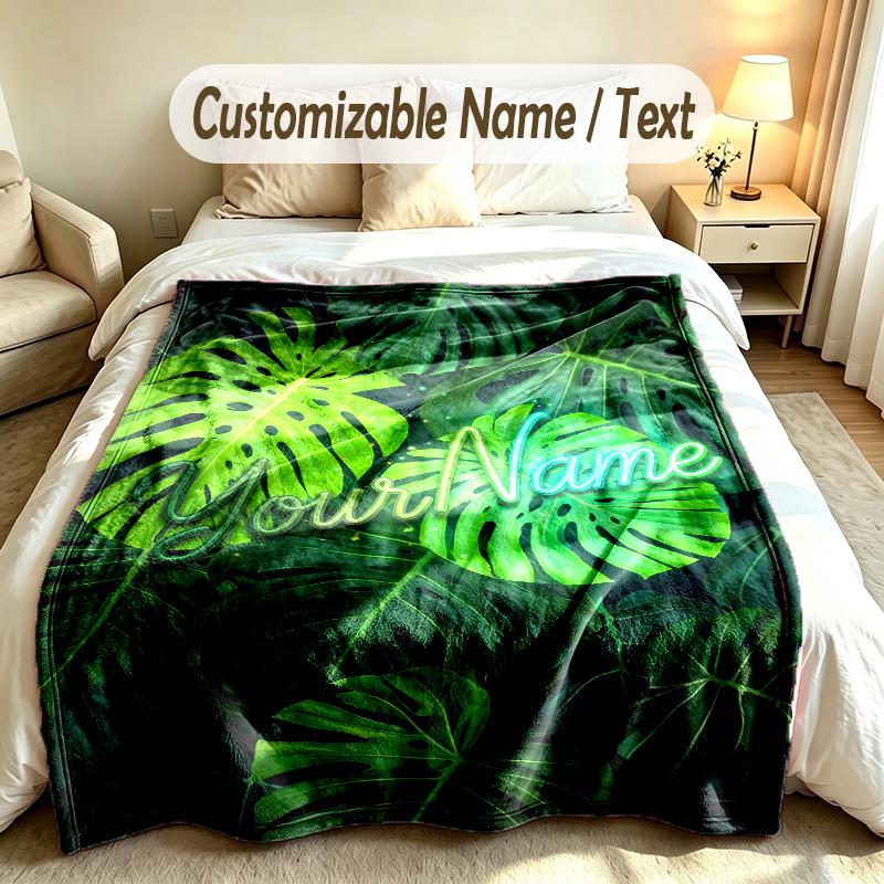 Neon Theme Custom Blanket Personalized Name & Text Customized Soft Warm Throw Blanket Home Decor