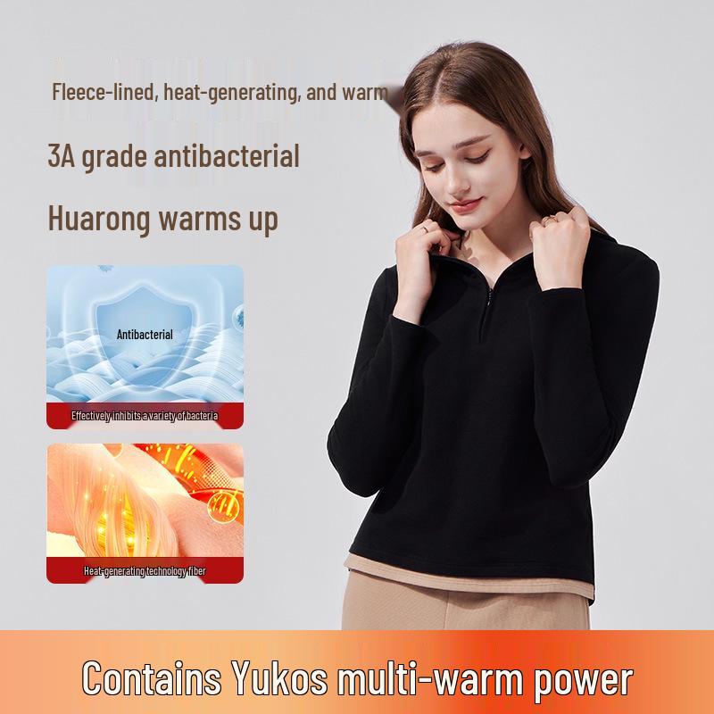 Women's Fleece-Lined Half-Zip Hoodie Sweater for Autumn and Winter