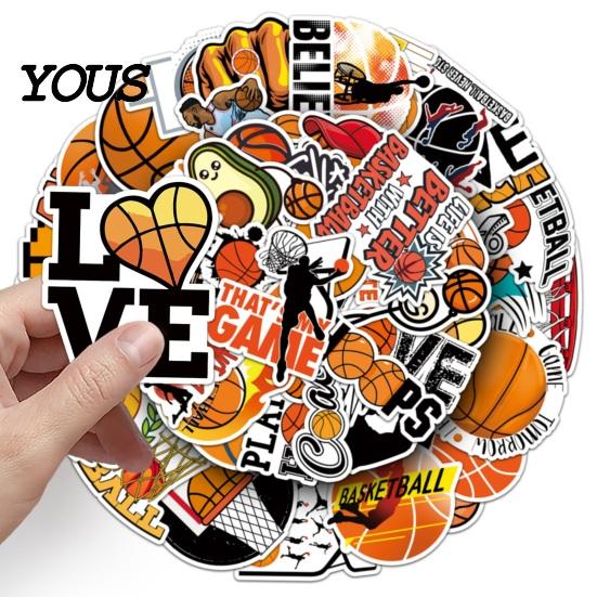 Trendy Sports Gifts 50Pcs Basketball Graffiti Stickers, Cool Cartoon Sport Themed Stationery Storage Box Decor Waterproof Decals for Skateboard,