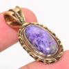 Natural Russian Charoite Two Tone 925 Solid Sterling Silver Pendant 1.50'' Z9U95