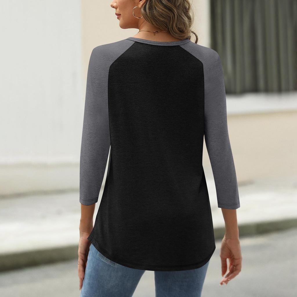 Women's T Shirt Print Button 3/4 Sleeve Daily Weekend Fashion Basic V- Neck Regular Top