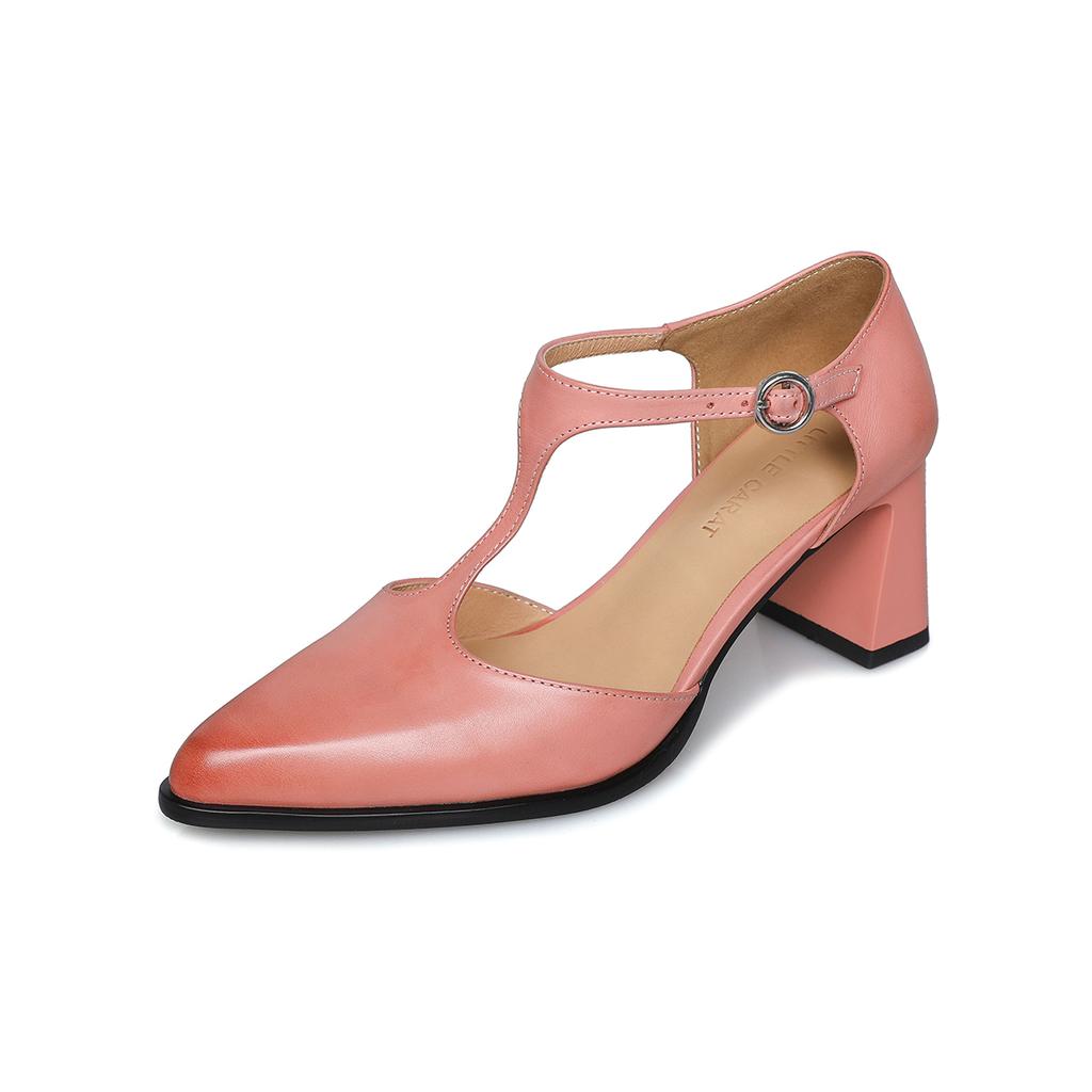 Fashion 2025 Spring New Women's Cow Leather 6.5cm Thin High Heel T-strap Pumps Elegant Ladies Hollow-out Daily Dress Heeled Shoes Woman
