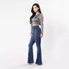  Women  Elastic Plus Loose Denim Pocket Button Casual Boot Cut Pant  Jeans