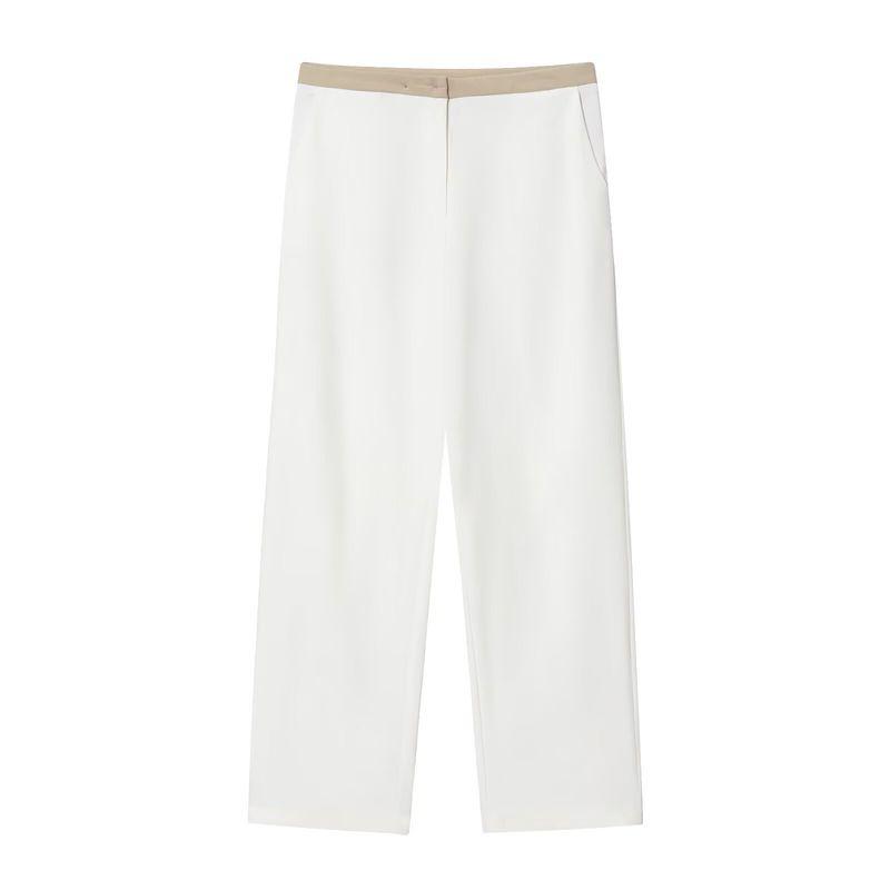 

Zbzr Autumn New Women clothes Western Style Contrast Color Trim Short sleeve Blazers Mid Waist Trousers 3597696 Pants L