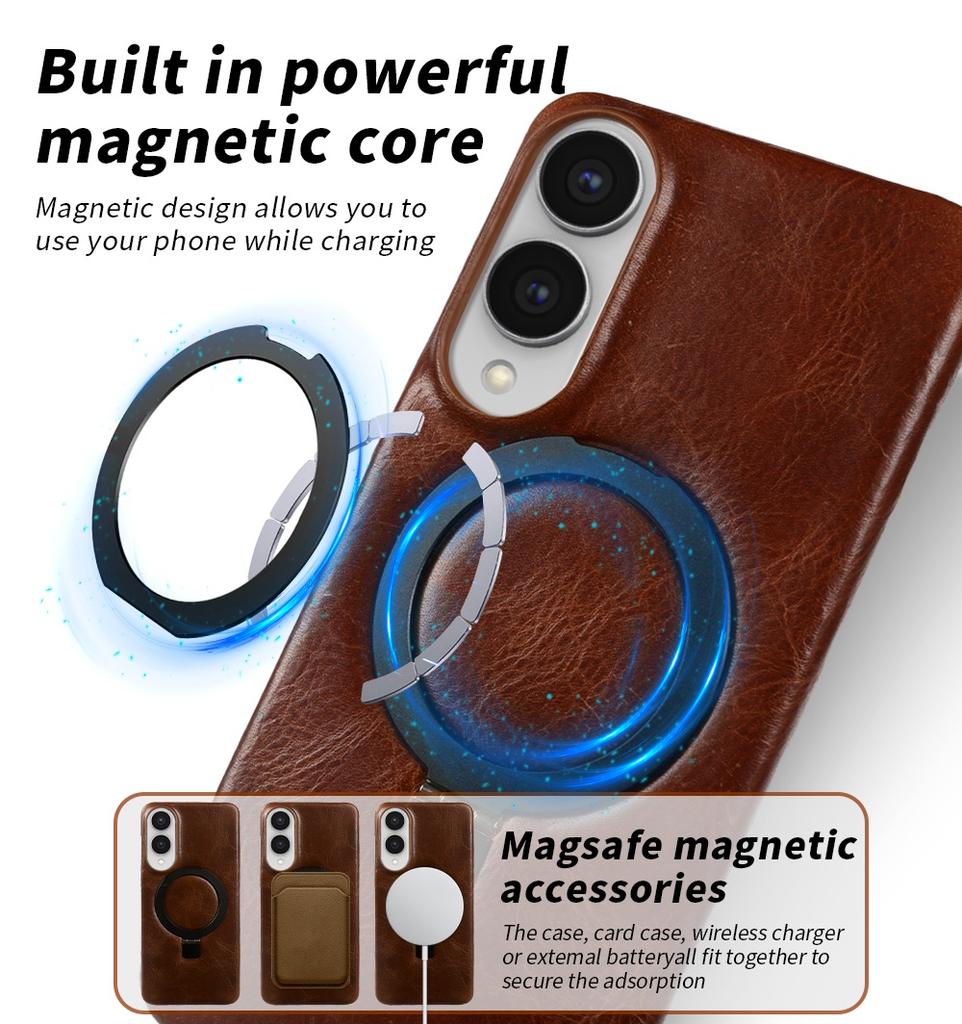 Foldable Bracket Stand Genuine Leather Phone Case For Samsung Galaxy S25FE S24 S23 S22 S21 S20 Kickstand Protective Back Shell