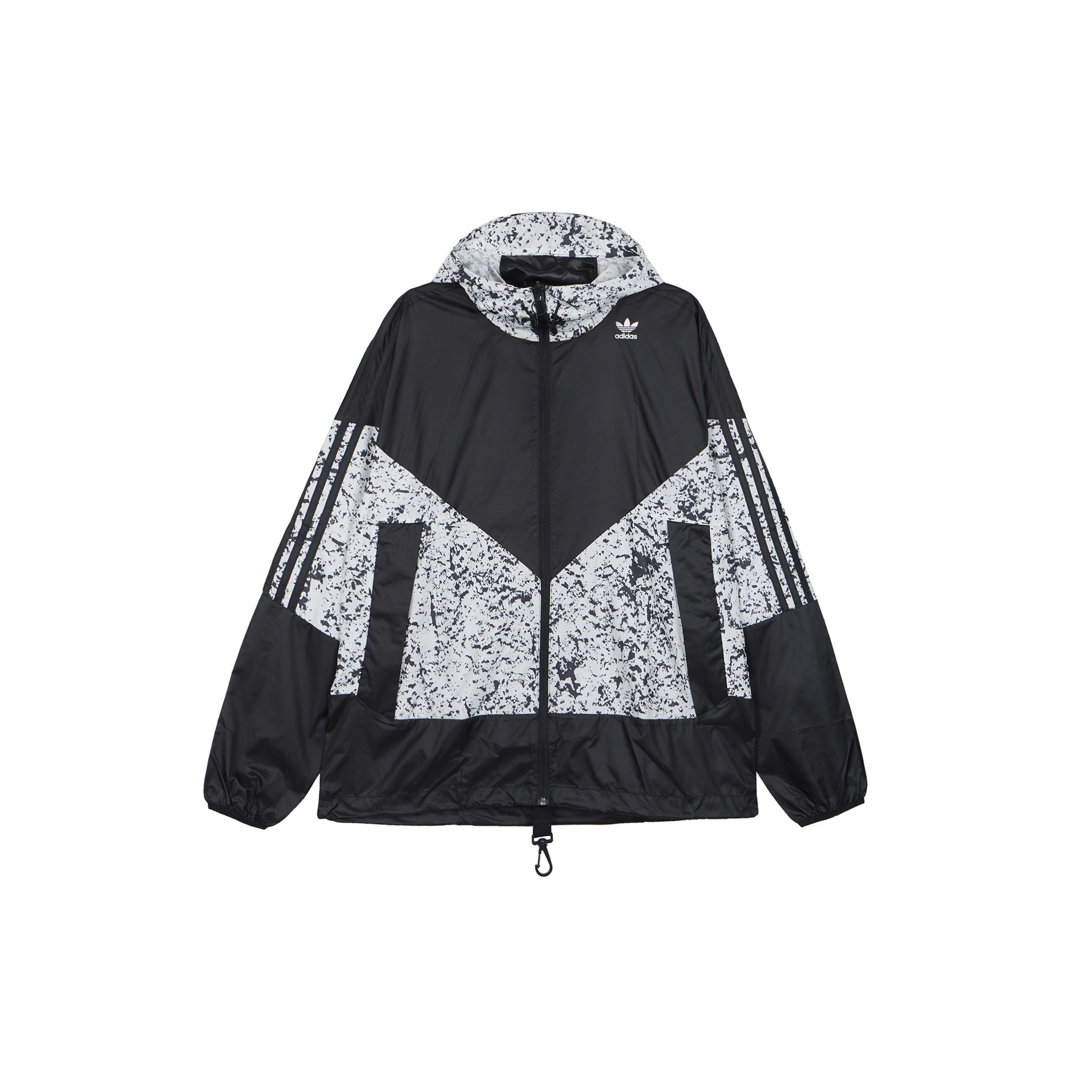 adidas originals Splicing logo Printing Casual Hooded Jacket Black White Colorblock Men s DV1965 XS