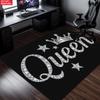 Luxury Queen Crown Mat Rug Black Floor Decor Home Office Vanity Area Accent Mat Royal Glam Gift Mat Waterproof Durable Vanity Ru