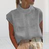 Stand-Neck Short Sleeve Retro Tops Hollow Out Lace Stitching Loose Fit Thin Women Solid Color Shirt Top Streetwear